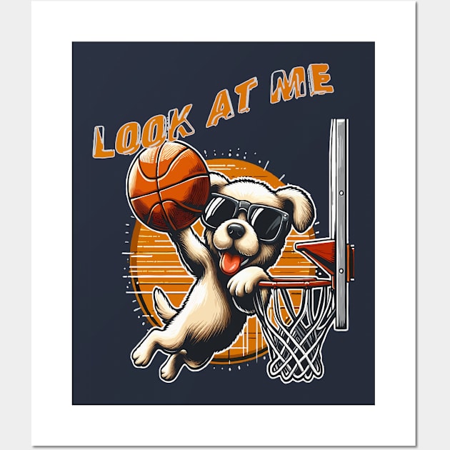 funny dog basketball Slam Dunked sport boys men kids Wall Art by WOLVES STORE